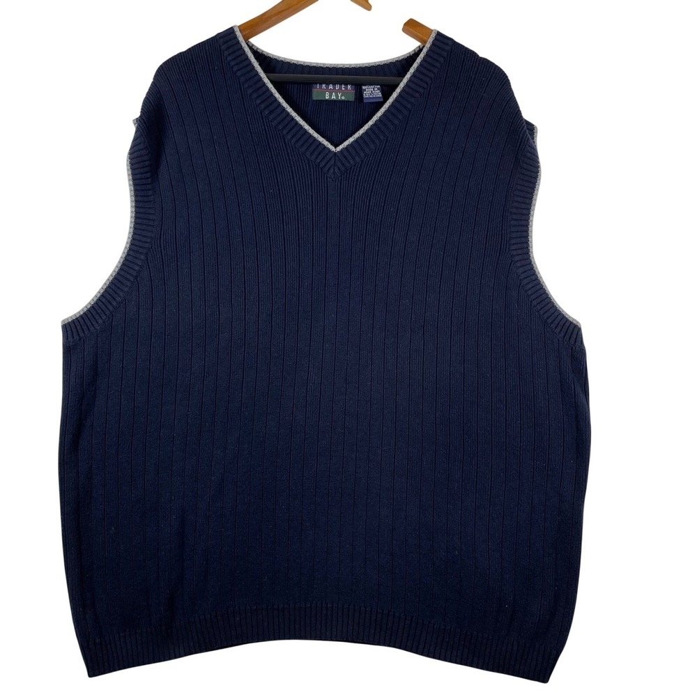 Trader Bay Mens Navy Blue V-Neck Ribbed Cotton Sweater Vest XL